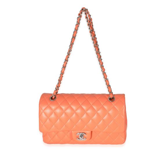 Chanel Orange Quilted Lambskin Medium Classic Double Flap Bag - Picture 2 of 7